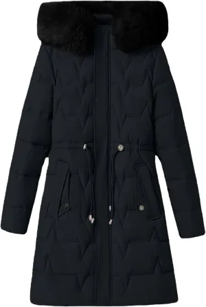 Women's Winter Puffer Coat Thicken Waterproof Hoodie Fashion Down Jacket with Removable Faux Fur Hooded Parka Outwear