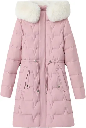 Women's Winter Puffer Coat Thicken Waterproof Hoodie Fashion Down Jacket with Removable Faux Fur Hooded Parka Outwear