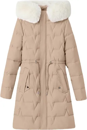 Women's Winter Puffer Coat Thicken Waterproof Hoodie Fashion Down Jacket with Removable Faux Fur Hooded Parka Outwear