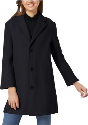 Women's Winter Wool Blend Pea Coat Single Breasted Casual Trench Coats Overcoat Long Elegant Coats Slim Fit Jackets