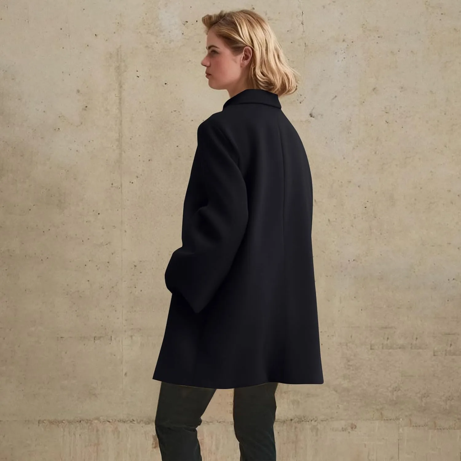 Women's Winter Wool Blend Pea Coat Single Breasted Casual Trench Coats Overcoat Long Elegant Coats Slim Fit Jackets