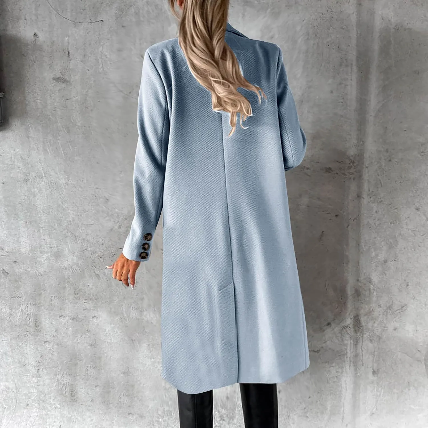 Women's Winter Wool Coats Double-Breasted Notched Lapel Warm Work Jacket Midi Long Peacoat Long Sleeve Solid Pea Coat