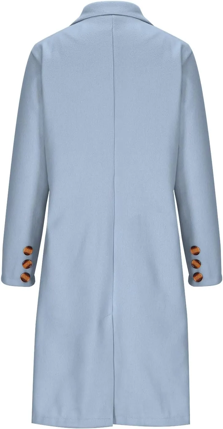 Women's Winter Wool Coats Double-Breasted Notched Lapel Warm Work Jacket Midi Long Peacoat Long Sleeve Solid Pea Coat
