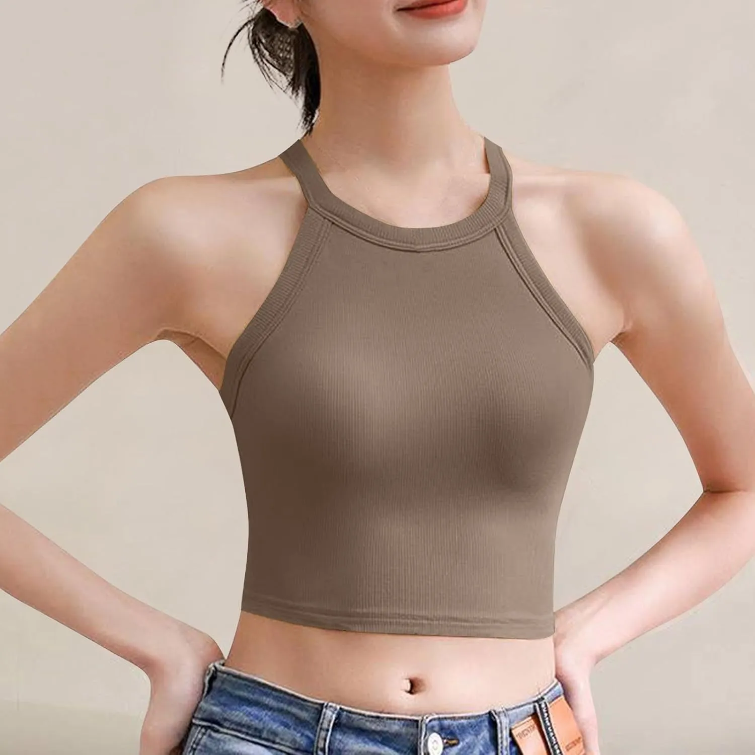 Women's with Padded Tank Tops Cute Crop Sexy Shirts Basic Going Out Tanks Wrap Bras Undershirts for Workout