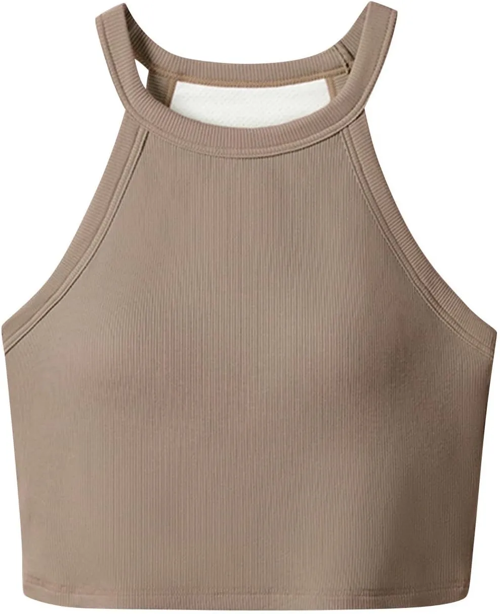 Women's with Padded Tank Tops Cute Crop Sexy Shirts Basic Going Out Tanks Wrap Bras Undershirts for Workout