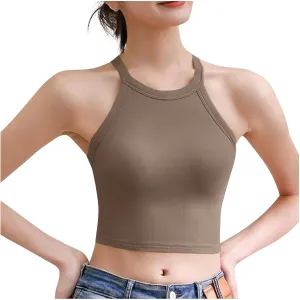 Women's with Padded Tank Tops Cute Crop Sexy Shirts Basic Going Out Tanks Wrap Bras Undershirts for Workout