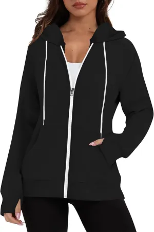 Womens Zip Up Hoodie Cropped Sweatshirts Thumb Hole Fleece Jackets Cropped Comfort Fall Loose Outfits Loose Outfits