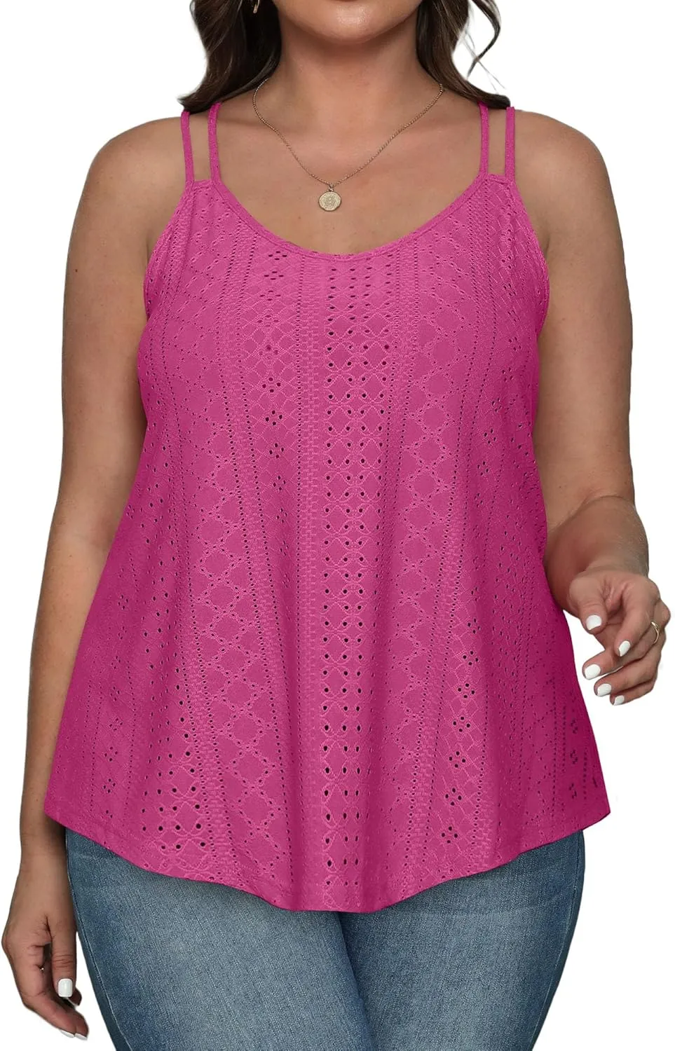 XIEERDUO Womens Tank Tops Spaghetti Strap Camisoles Eyelet Embroidery Scoop Neck Tops