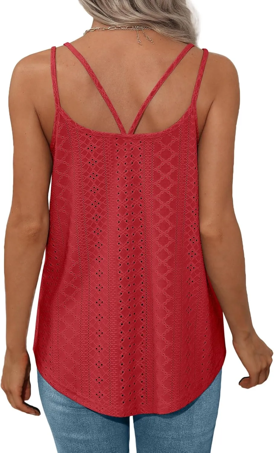 XIEERDUO Womens Tank Tops Spaghetti Strap Camisoles Eyelet Embroidery Scoop Neck Tops