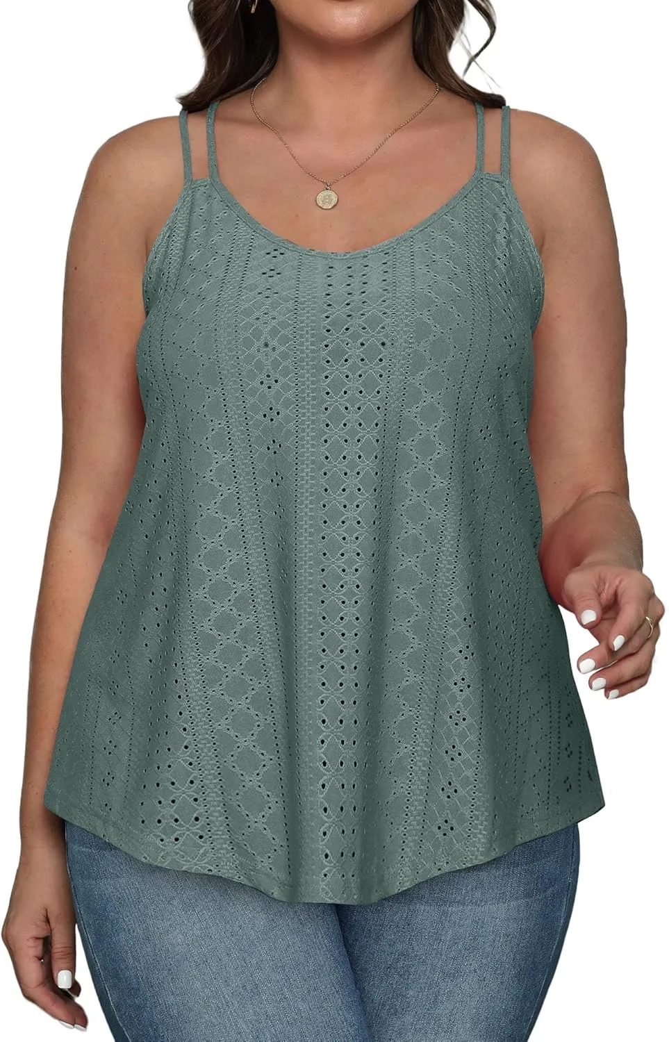 XIEERDUO Womens Tank Tops Spaghetti Strap Camisoles Eyelet Embroidery Scoop Neck Tops