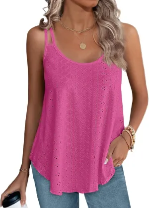 XIEERDUO Womens Tank Tops Spaghetti Strap Camisoles Eyelet Embroidery Scoop Neck Tops