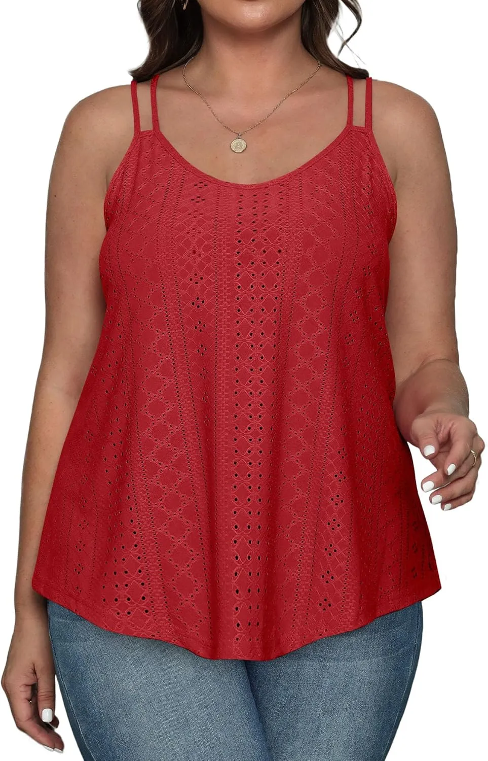 XIEERDUO Womens Tank Tops Spaghetti Strap Camisoles Eyelet Embroidery Scoop Neck Tops