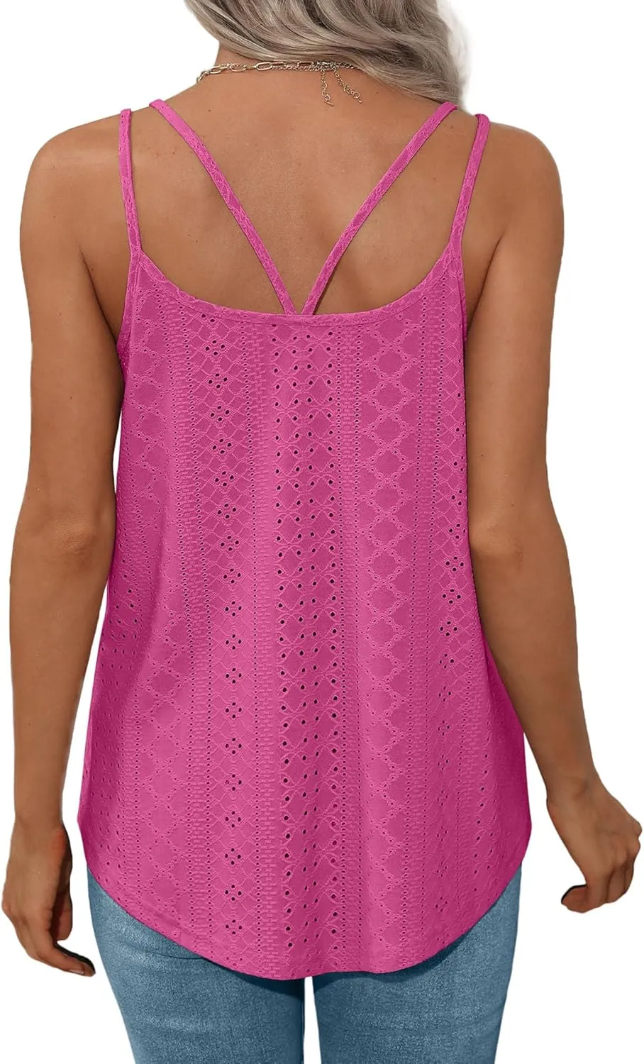 XIEERDUO Womens Tank Tops Spaghetti Strap Camisoles Eyelet Embroidery Scoop Neck Tops