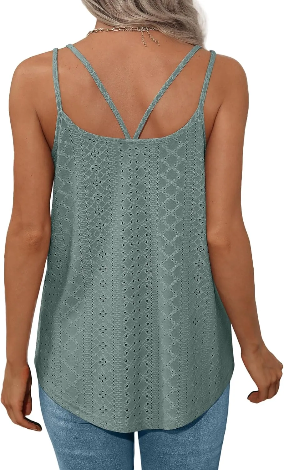 XIEERDUO Womens Tank Tops Spaghetti Strap Camisoles Eyelet Embroidery Scoop Neck Tops