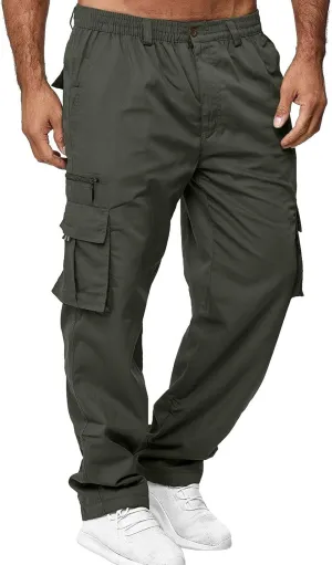XUETON Men's Outdoor Hiking Ripstop Cargo Pants Multi-Pocket Work Utility Pants Straight Leg Open Bottom Cargo Trousers(Green,XX-Large)