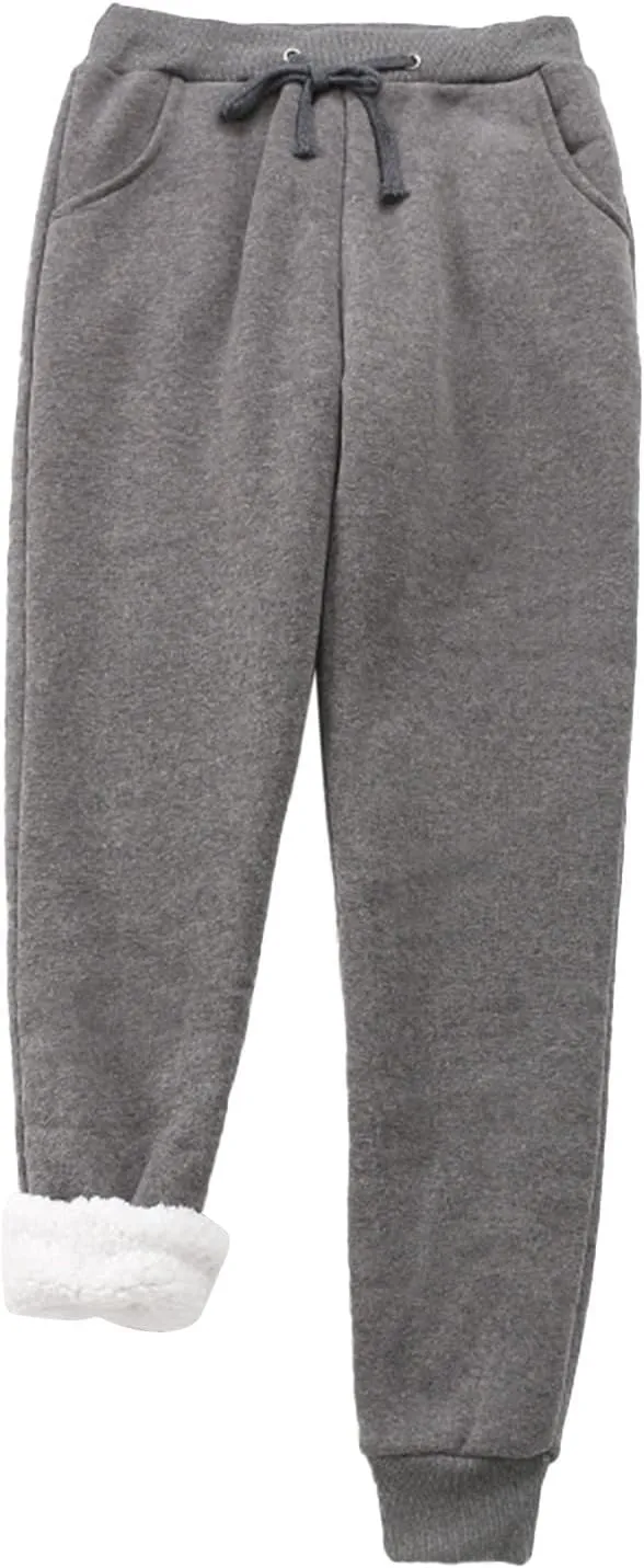 XUETON Womens Sherpa Lined Sweatpant with Pockets Winter Warm Fleece Thermal Lined Tapered Drawstring Athletic Workout Jogger(Dark Gray,3X-Large)