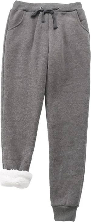 XUETON Womens Sherpa Lined Sweatpant with Pockets Winter Warm Fleece Thermal Lined Tapered Drawstring Athletic Workout Jogger(Dark Gray,3X-Large)