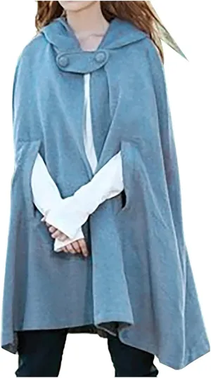 XUNRYAN Womens Renaissance Wool Blend Cloak with Hood Vintage Robes Solid Casual Cropped Cape Coat Cosplay Halloween Costume