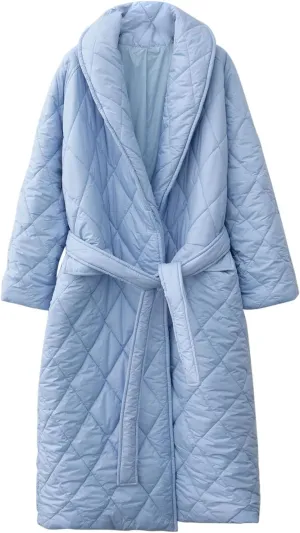 XUNRYAN Women’s Shawl Collar Winter Warm Down Coats Long Quilted Lightweight Puffer Jackets Fashion Diamond Plaid Kimono Coat