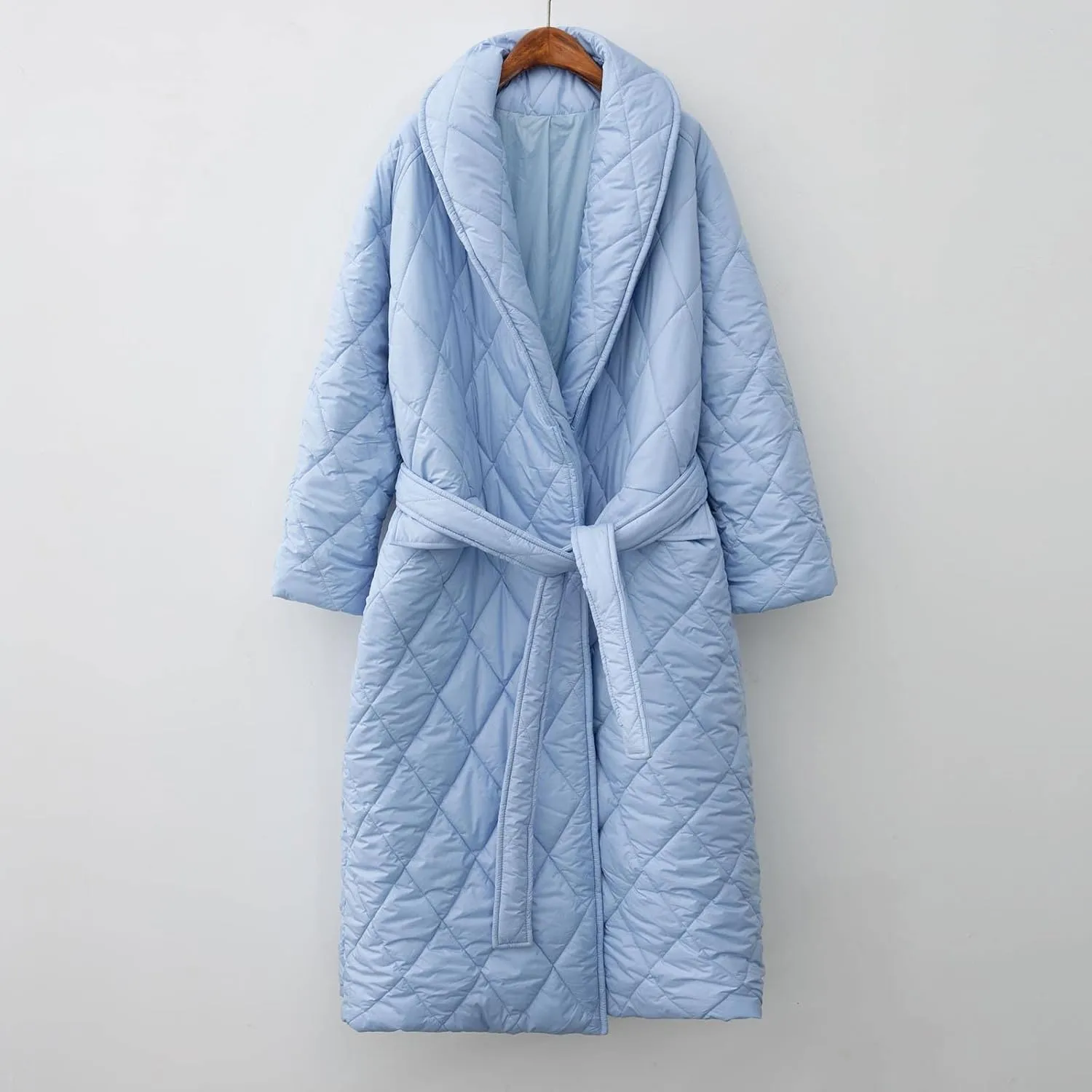 XUNRYAN Women’s Shawl Collar Winter Warm Down Coats Long Quilted Lightweight Puffer Jackets Fashion Diamond Plaid Kimono Coat