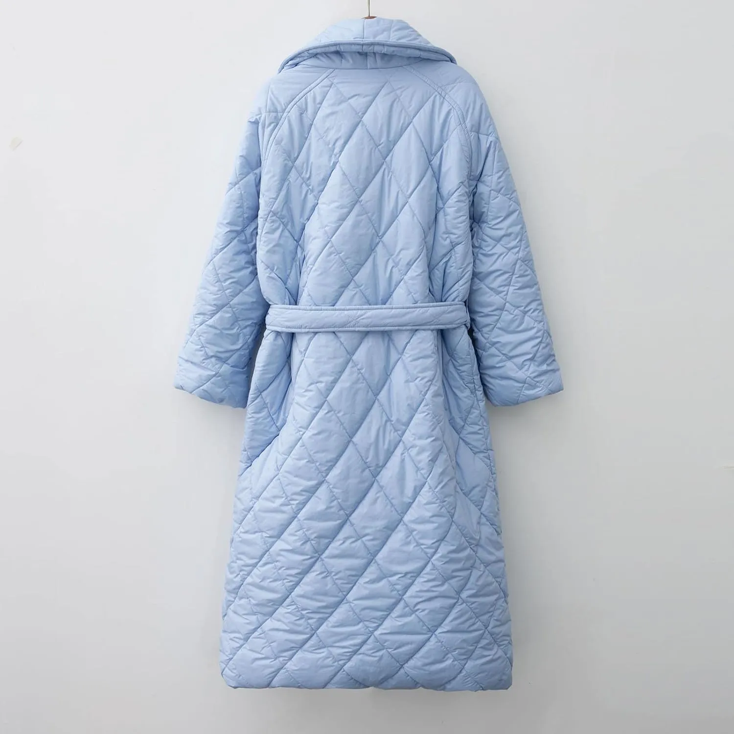 XUNRYAN Women’s Shawl Collar Winter Warm Down Coats Long Quilted Lightweight Puffer Jackets Fashion Diamond Plaid Kimono Coat