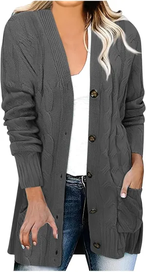 XUNRYAN Womens Sweaters Cardigan Dressy Buttons Chunky Knit Sweater Jackets Cable Knit Shawl Wraps Robes Outwear Winter Coat