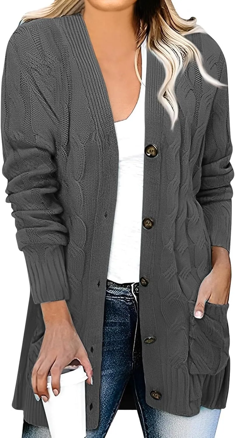 XUNRYAN Womens Sweaters Cardigan Dressy Buttons Chunky Knit Sweater Jackets Cable Knit Shawl Wraps Robes Outwear Winter Coat