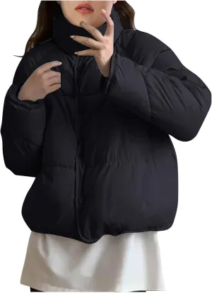 XUNRYAN Womens Winter Coats Fashion Puffer Jackets Quilted Lightweight Down Coat Cropped Warm Parka Anorak Outwear Overcoat