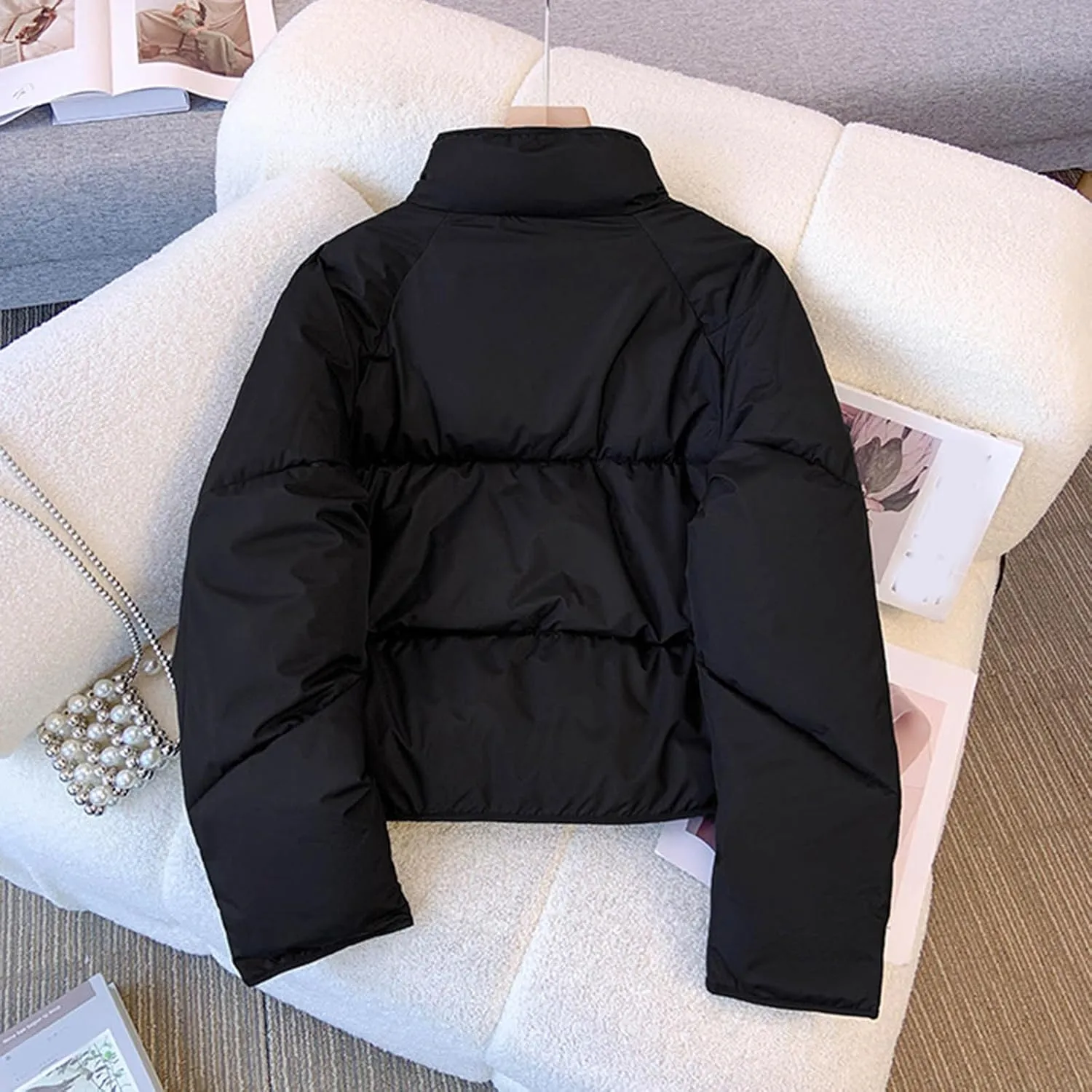 XUNRYAN Womens Winter Coats Fashion Puffer Jackets Quilted Lightweight Down Coat Cropped Warm Parka Anorak Outwear Overcoat