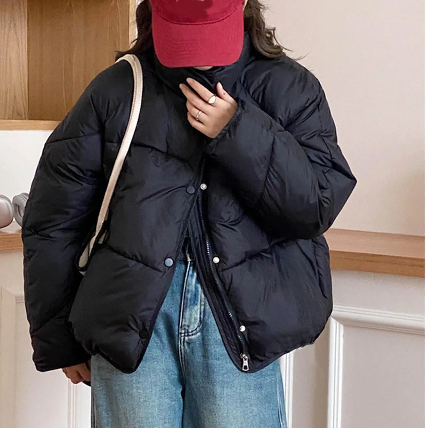 XUNRYAN Womens Winter Coats Fashion Puffer Jackets Quilted Lightweight Down Coat Cropped Warm Parka Anorak Outwear Overcoat
