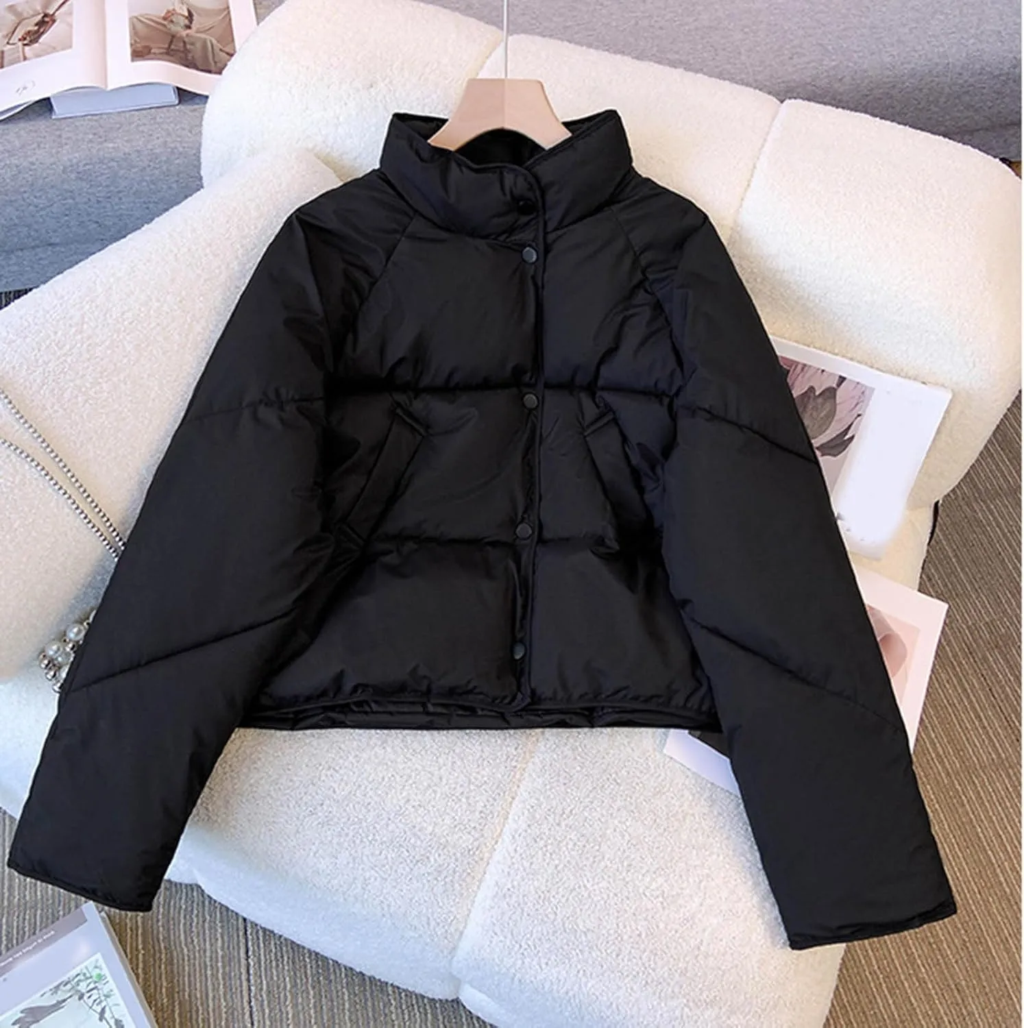XUNRYAN Womens Winter Coats Fashion Puffer Jackets Quilted Lightweight Down Coat Cropped Warm Parka Anorak Outwear Overcoat