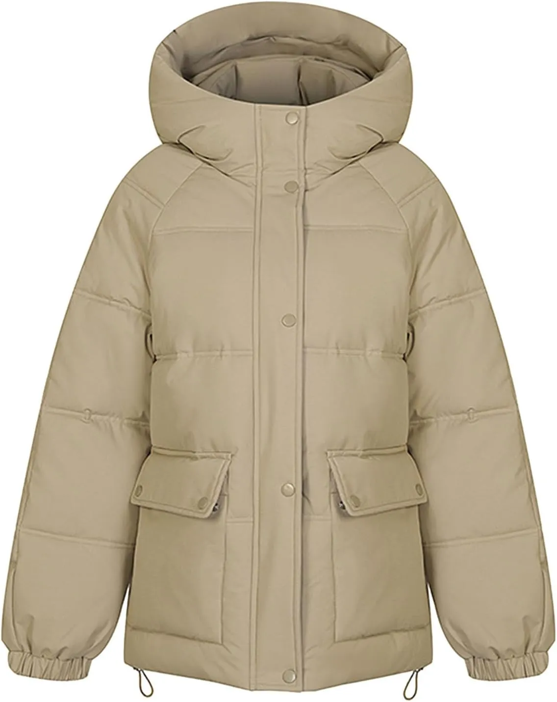 XUNRYAN Womens Winter Warm Down Coat Hooded Puffer Jackets Baggy Quilted Lightweight Cropped Jackets Overcoat Activewear