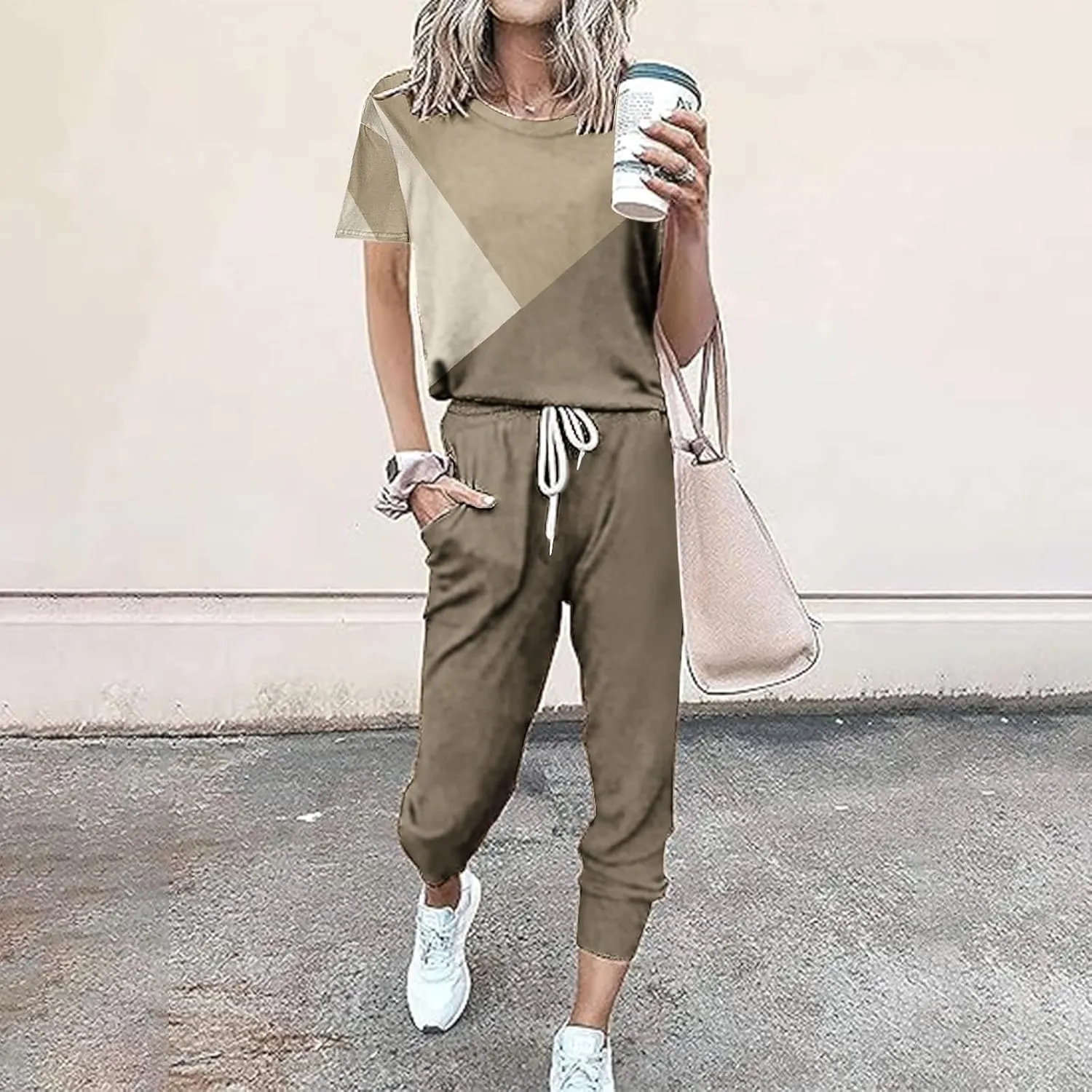 ZDRZK Women Two Piece Outfits Sets Summer Short Sleeve Shirts Bunched Feet Pants Tracksuit Dressy Casual Sweatsuits