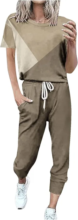 ZDRZK Women Two Piece Outfits Sets Summer Short Sleeve Shirts Bunched Feet Pants Tracksuit Dressy Casual Sweatsuits