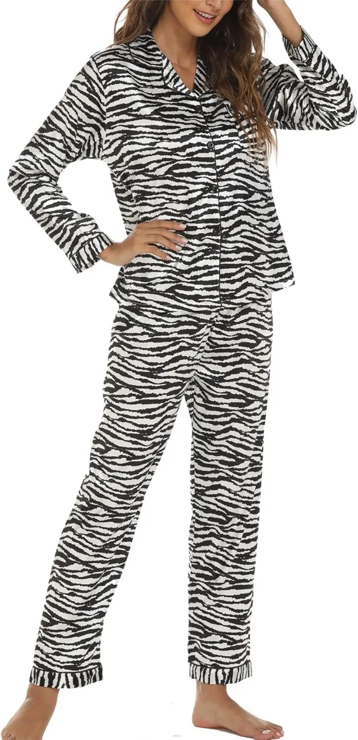 ZWRXW Pajamas Sets for Women Super-Soft Long Sleeve Top with Pants Christmas Pajamas Stripe/Leopard/Gradient Print