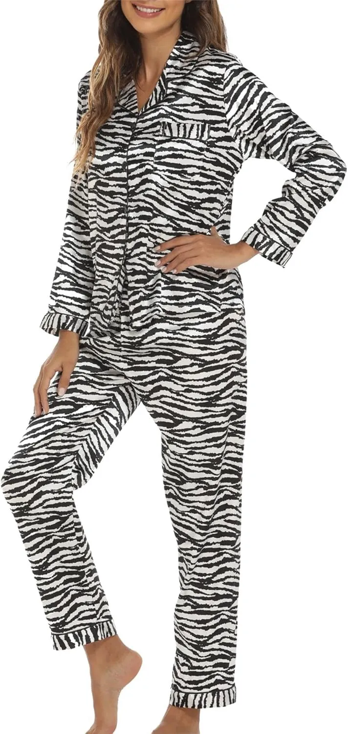 ZWRXW Pajamas Sets for Women Super-Soft Long Sleeve Top with Pants Christmas Pajamas Stripe/Leopard/Gradient Print