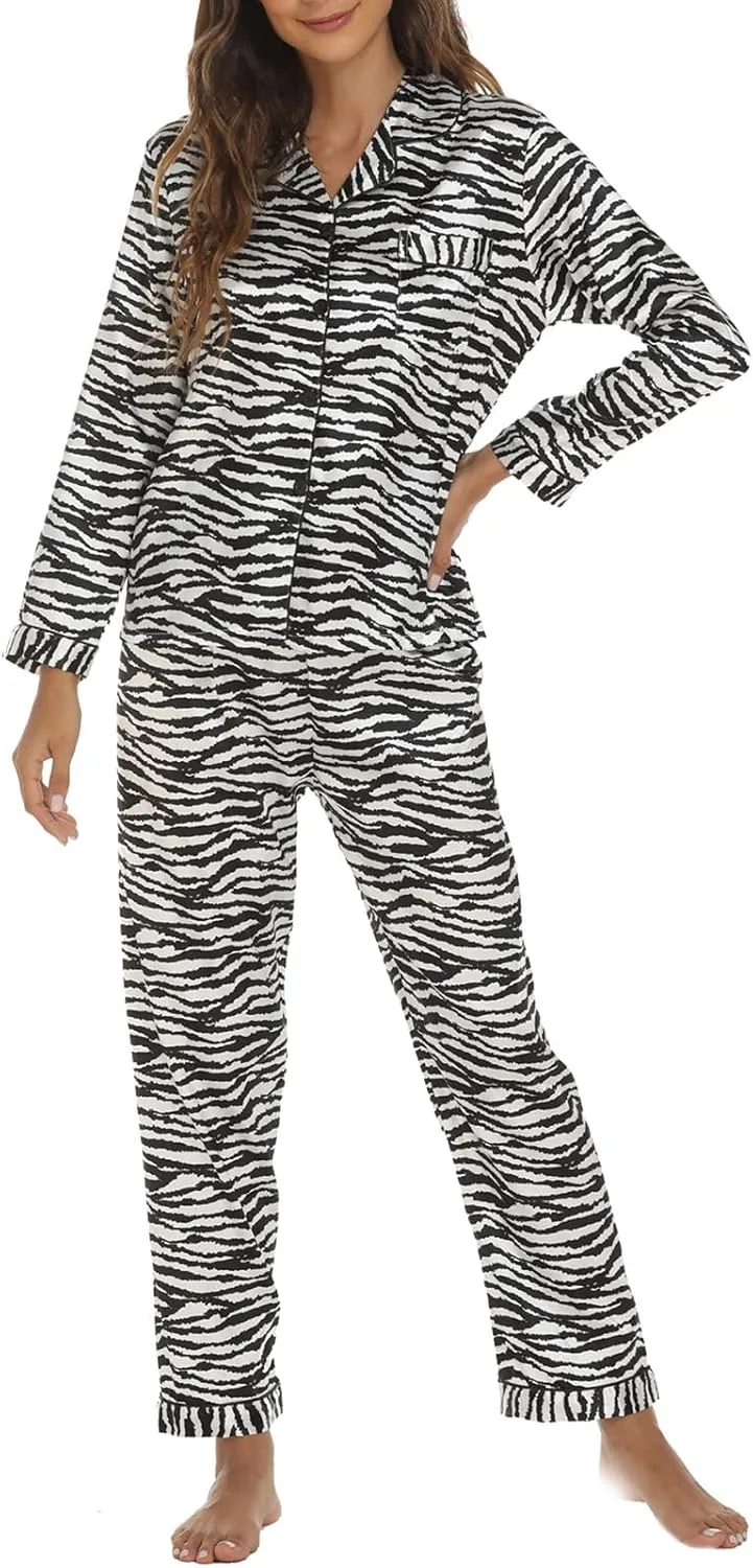 ZWRXW Pajamas Sets for Women Super-Soft Long Sleeve Top with Pants Christmas Pajamas Stripe/Leopard/Gradient Print