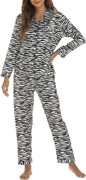 ZWRXW Pajamas Sets for Women Super-Soft Long Sleeve Top with Pants Christmas Pajamas Stripe/Leopard/Gradient Print