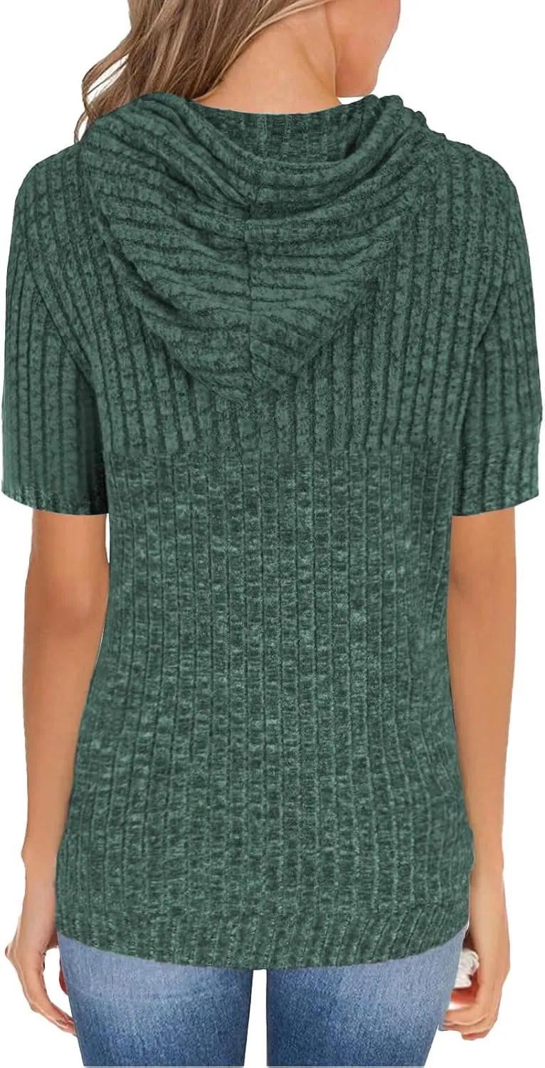 ZWRXW Womens Summer Tops Short Sleeve Cable Knit Sweater Tops Lightweight Fashion Comfortable Hoodies Casual T Shirts Tunics
