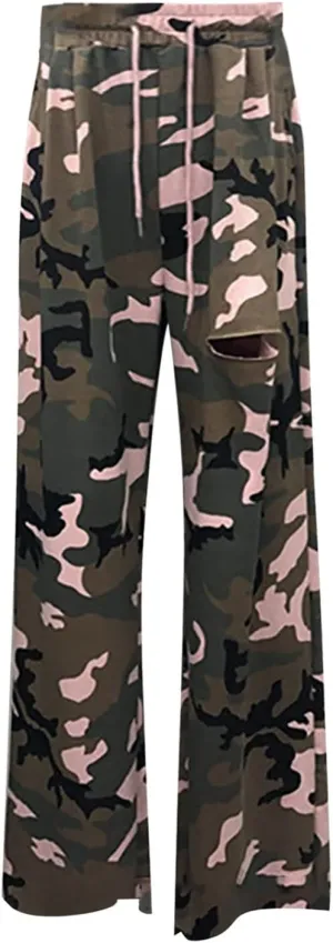ZYXTIM Womens Casual Camo Cargo Pants Multi-Pocket Stretch Flat-Front Outdoor Military Combat Tactial Hiking Hunting Pants