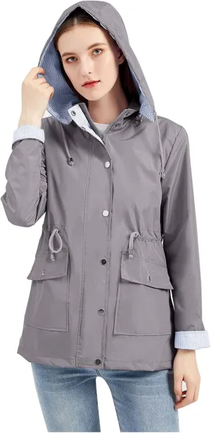 ZYXTIM Women's Outdoor Trench Coat Windbreaker Hood Waterproof Jacket Lightweight Plus Size Cozy Work Running Rain Coats