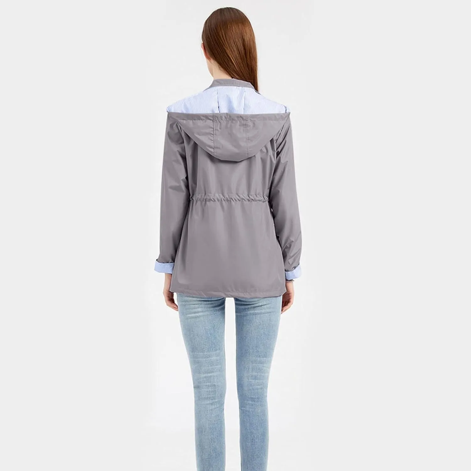 ZYXTIM Women's Outdoor Trench Coat Windbreaker Hood Waterproof Jacket Lightweight Plus Size Cozy Work Running Rain Coats