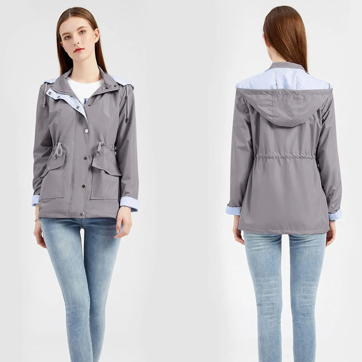 ZYXTIM Women's Outdoor Trench Coat Windbreaker Hood Waterproof Jacket Lightweight Plus Size Cozy Work Running Rain Coats