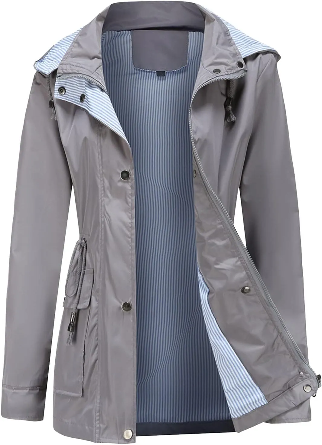 ZYXTIM Women's Outdoor Trench Coat Windbreaker Hood Waterproof Jacket Lightweight Plus Size Cozy Work Running Rain Coats